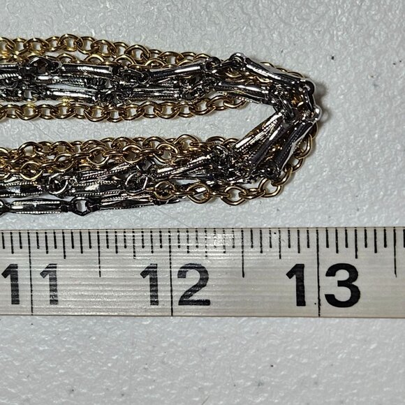 Vintage Gold Silver Tone Multi Strand Chain Necklace Chunky Fashion Jewelry - Picture 7 of 7